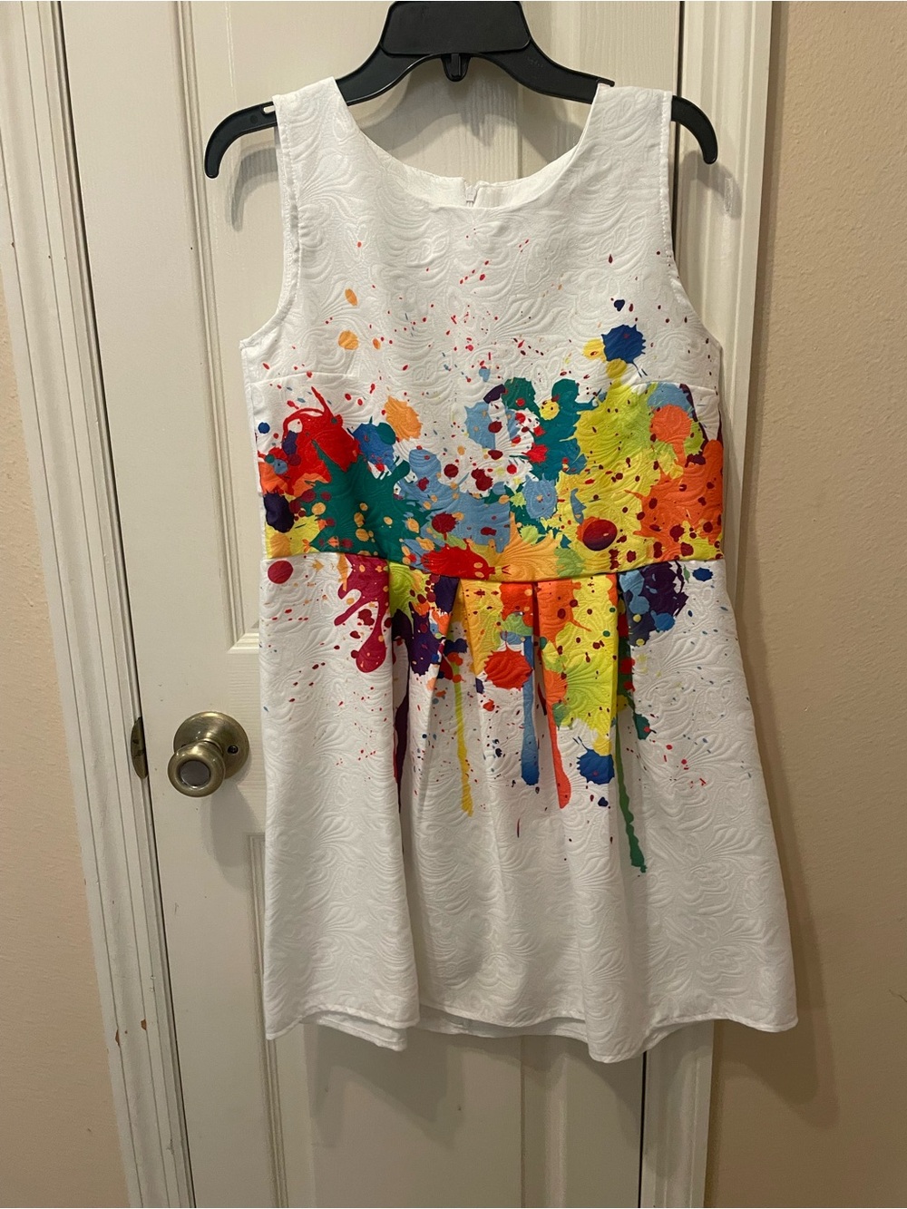 Girls' White Multicolor Paint-Splash Casual Dress